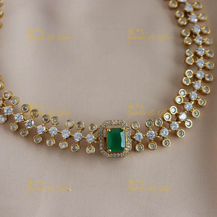 Stunning Leaflet design AD short necklace with multi colour interchangeable stones - Sparkle and Glow