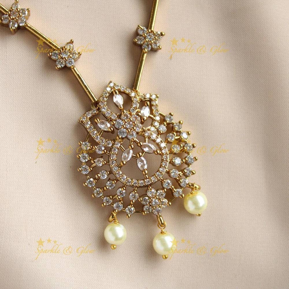 Stunning Floral leaf design Water AD short necklace with pearl drops - Sparkle and Glow