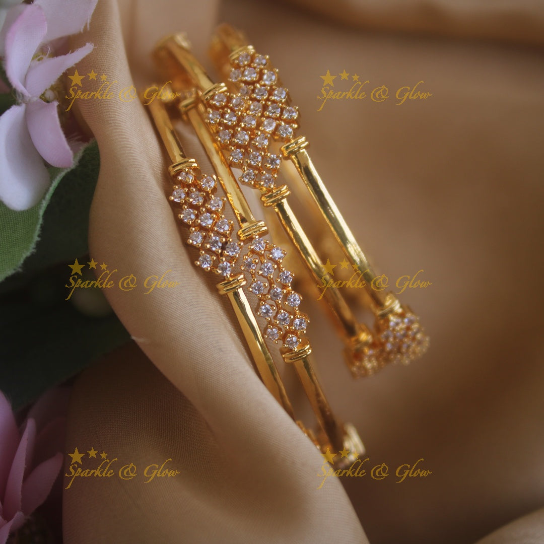 Stunning Gold alike bangles with stones, two pairs , 2.4