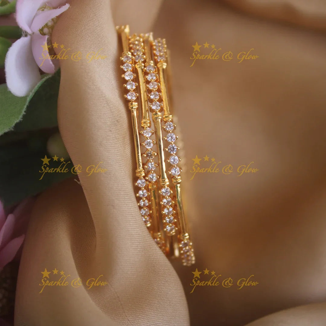 Elegant Gold alike bangles with stones, two pairs , 2.4 - Sparkle and Glow