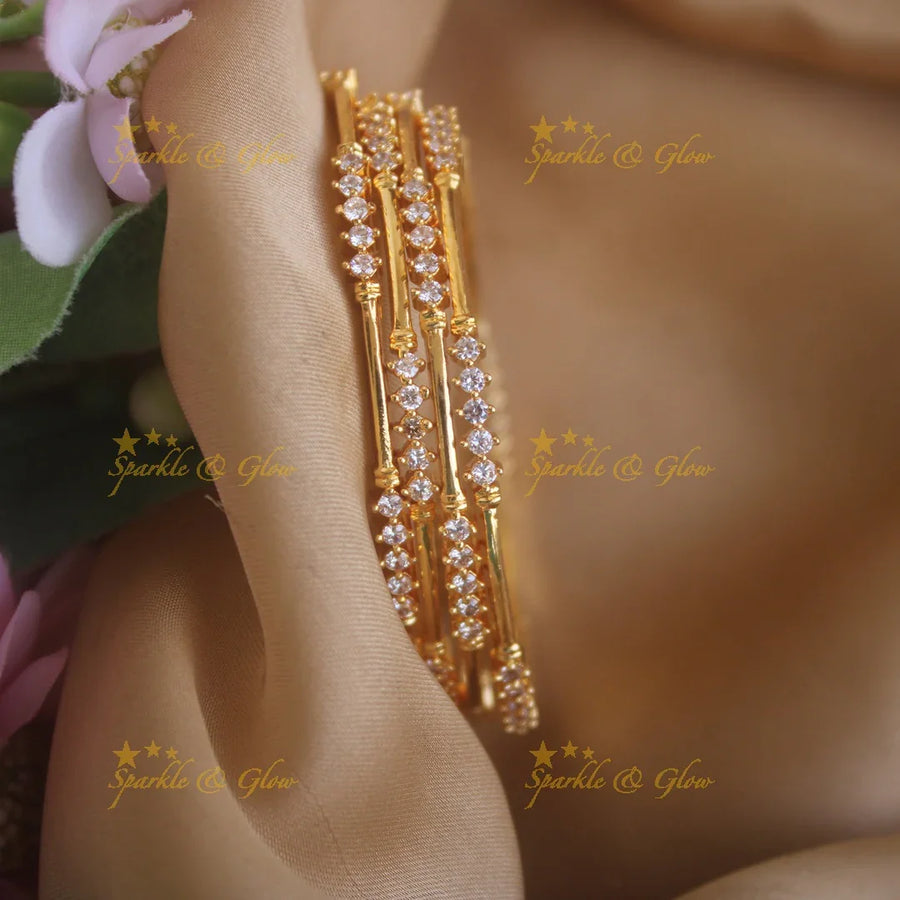 Elegant Gold alike bangles with stones, two pairs , 2.4 - Sparkle and Glow