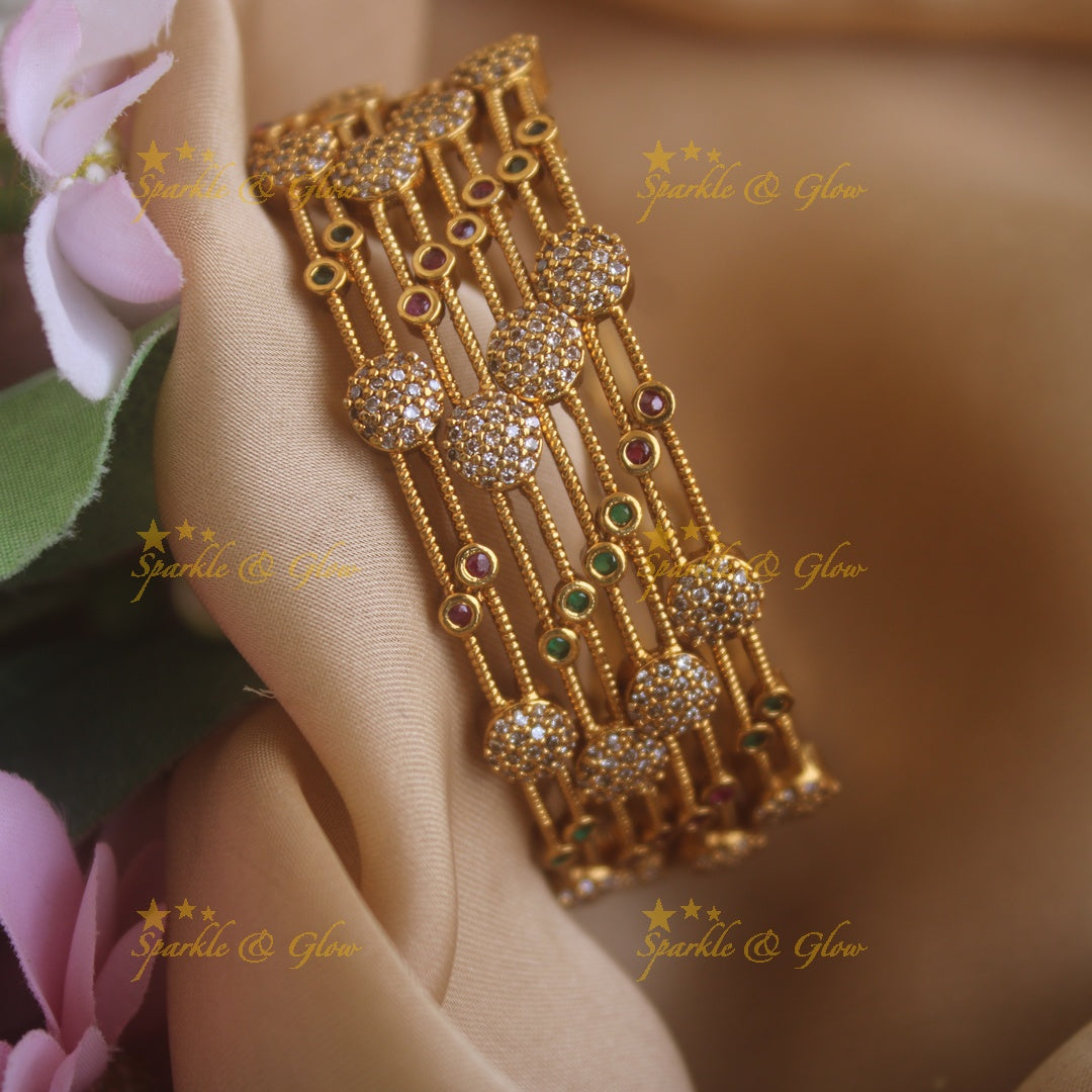 Stunning Two line bangles with multi colour stones, two pairs