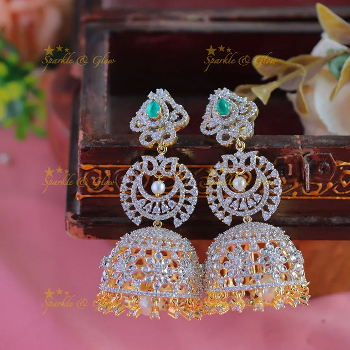 Elegant Floral mango design half moon GJ polish jhumukas-Emerald-green - Sparkle and Glow