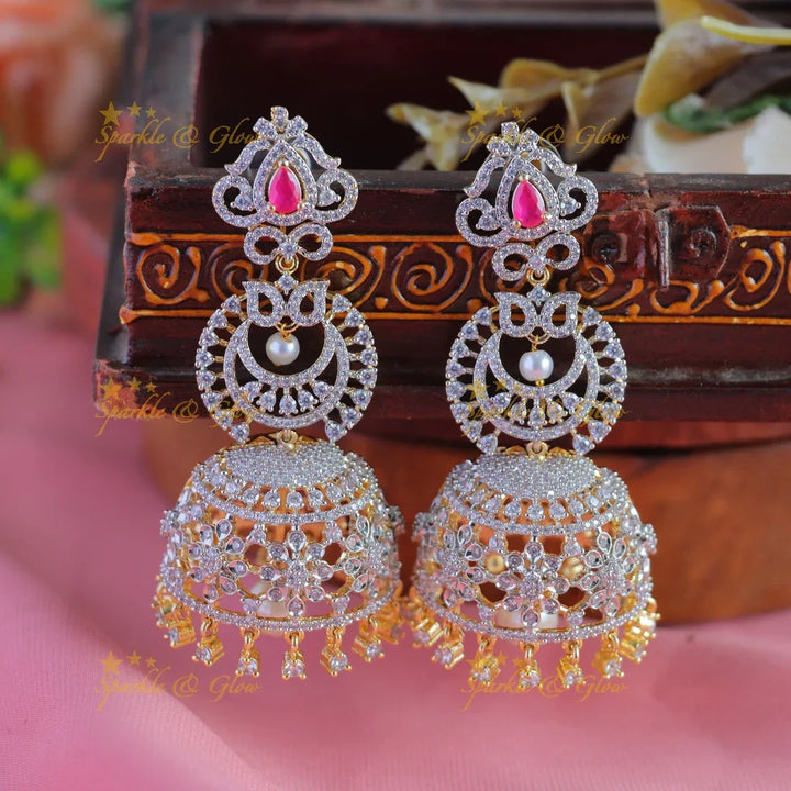 Elegant Floral mango design half moon GJ polish jhumukas-Emerald-green - Sparkle and Glow