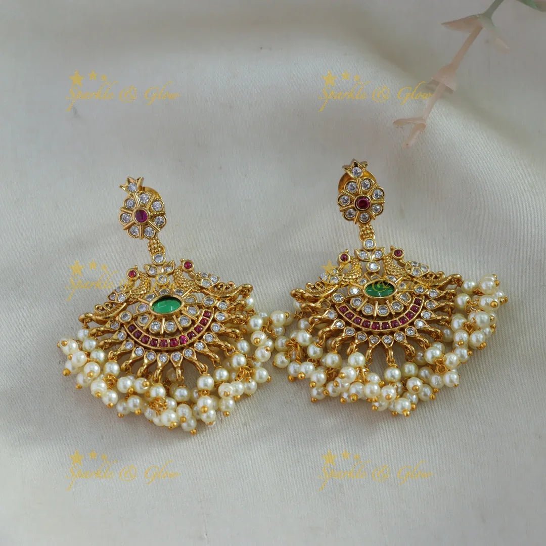 Gorgeous Mango peacock gutta pusalu haram with ruby emerald and CZ stones - Sparkle and Glow