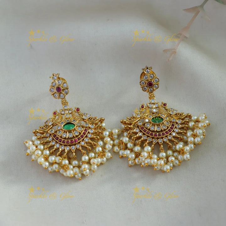 Gorgeous Mango peacock gutta pusalu haram with ruby emerald and CZ stones - Sparkle and Glow