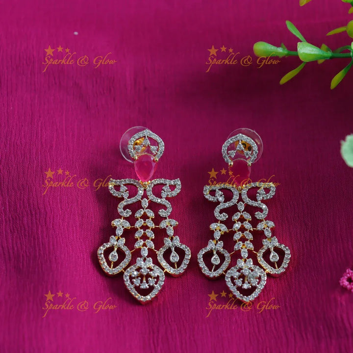 Beautiful Sunflower design American diamond Haram with Ruby Floral drop - Sparkle and Glow