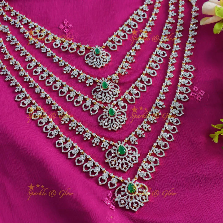 Elegant Leaf Floral design five Layered American diamond Haram - Sparkle and Glow