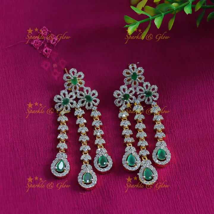 Elegant Leaf Floral design five Layered American diamond Haram - Sparkle and Glow