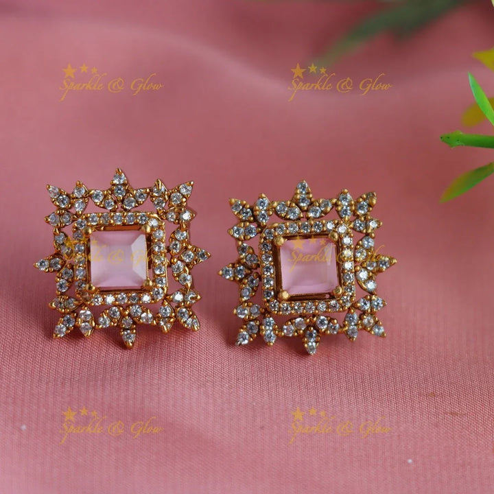 Statement Floral square stone pendant choker set with finger ring - green - Sparkle and Glow