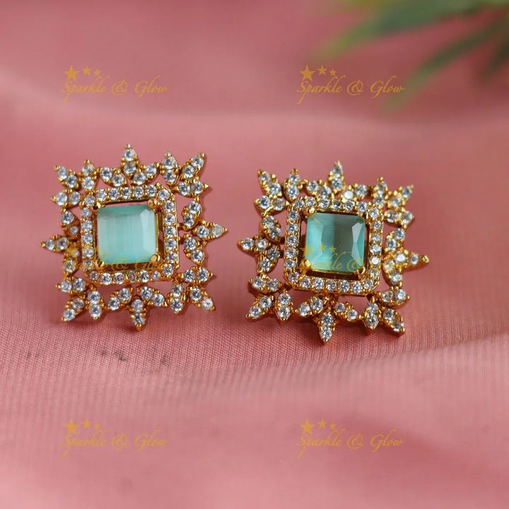 Statement Floral square stone pendant choker set with finger ring - green - Sparkle and Glow