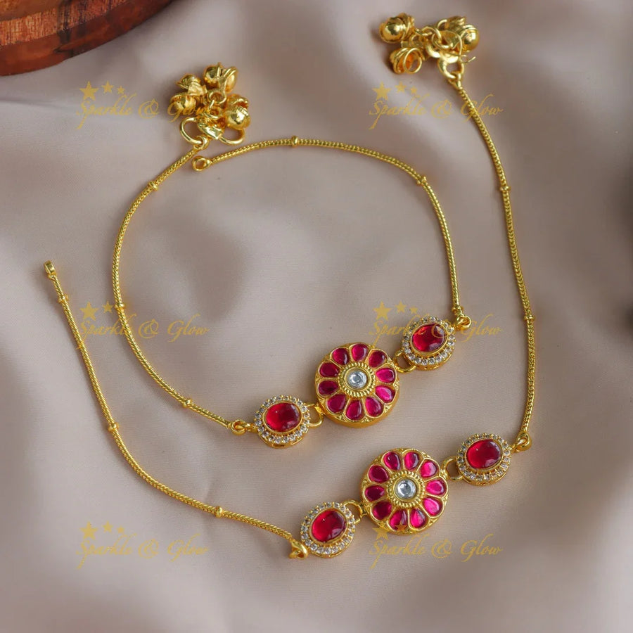 Sparkling Flower design Jadau anklet - Sparkle and Glow