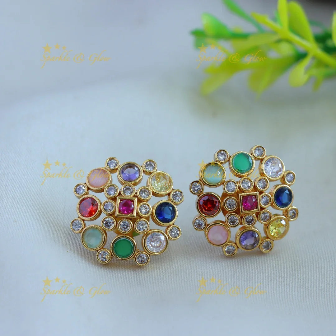 Stunning Floral AD short necklace with navartna stones - Sparkle and Glow