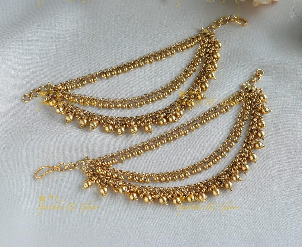 Elegant Three layered Gold beads earchain - Sparkle and Glow