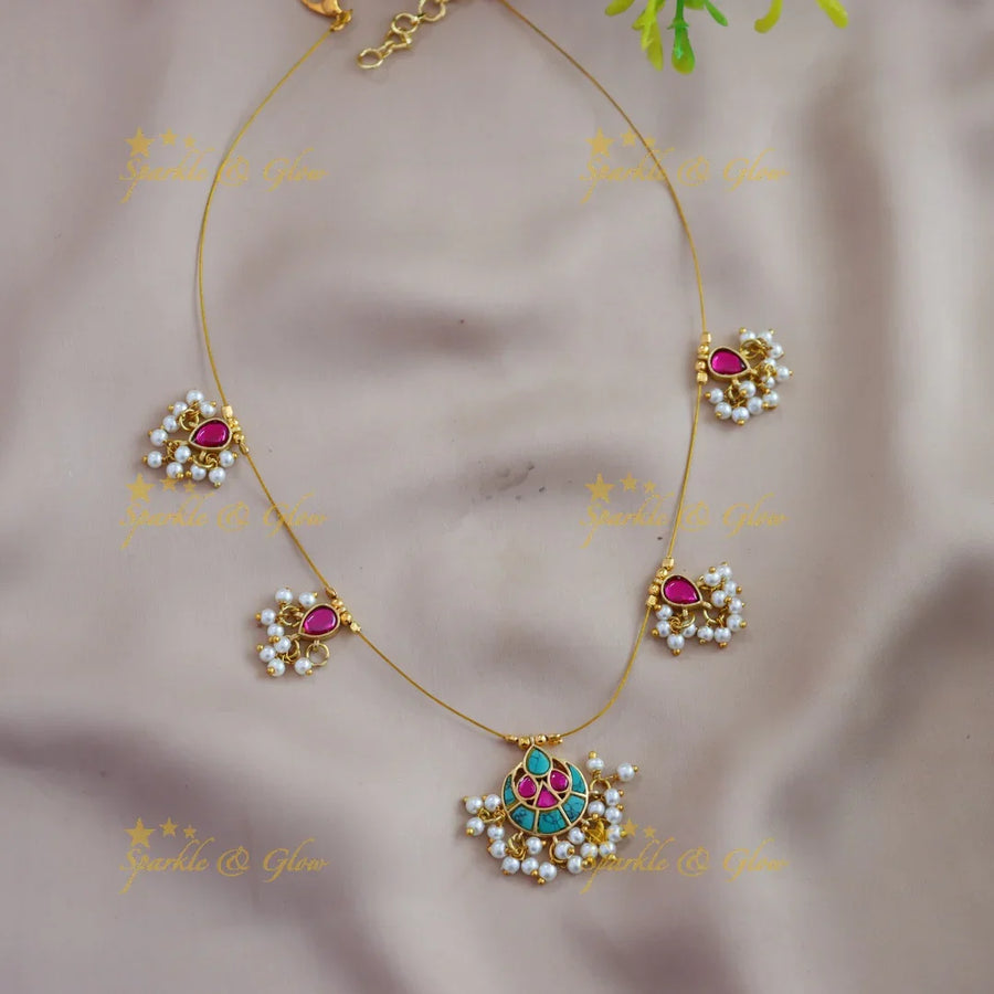 Sparkling Half moon floral pendant Invisible necklace - Sparkle and Glow