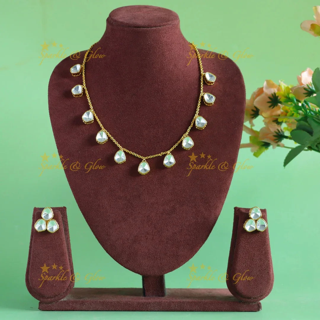 Beautiful Victorian AD Kundan waterdrop short necklace - Sparkle and Glow