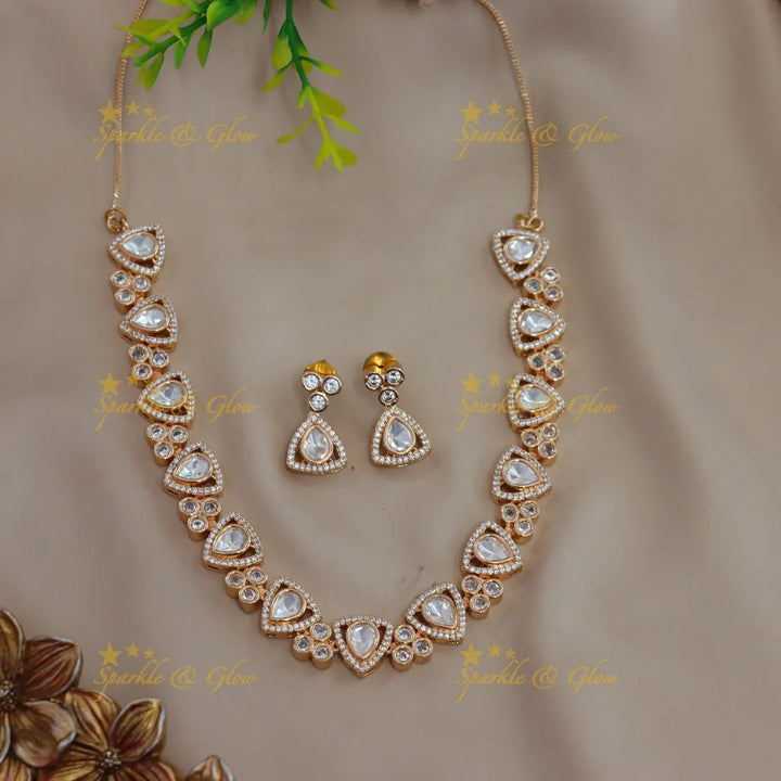 Elegant Triangle dot design Victorian AD Kundan short necklace - Sparkle and Glow