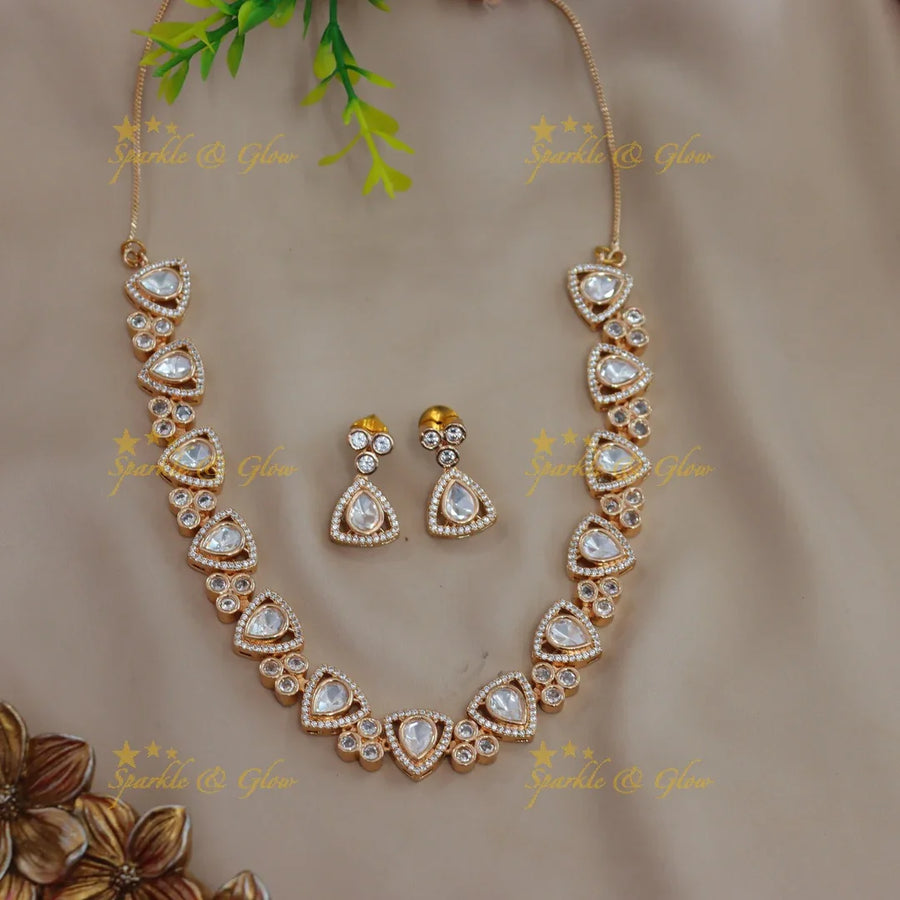 Elegant Triangle dot design Victorian AD Kundan short necklace - Sparkle and Glow