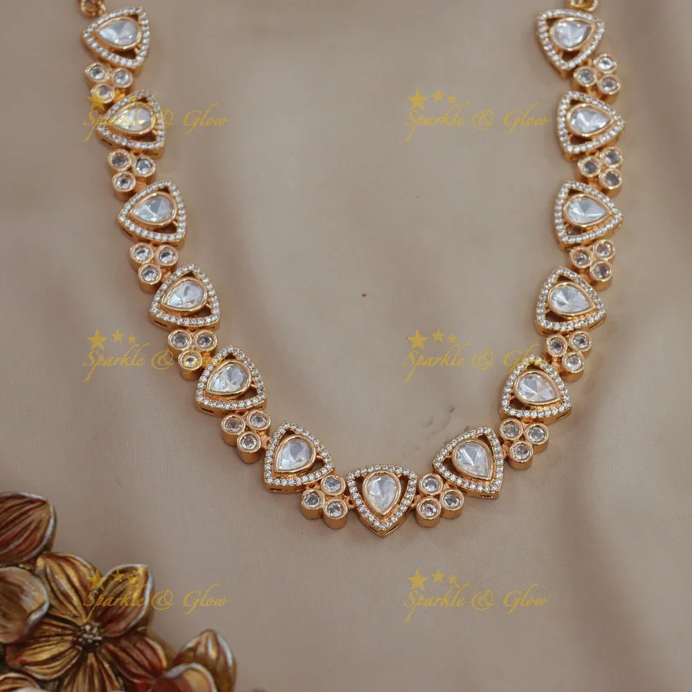Elegant Triangle dot design Victorian AD Kundan short necklace - Sparkle and Glow