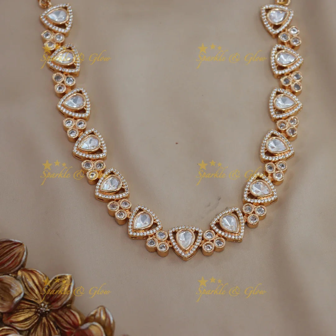 Elegant Triangle dot design Victorian AD Kundan short necklace - Sparkle and Glow