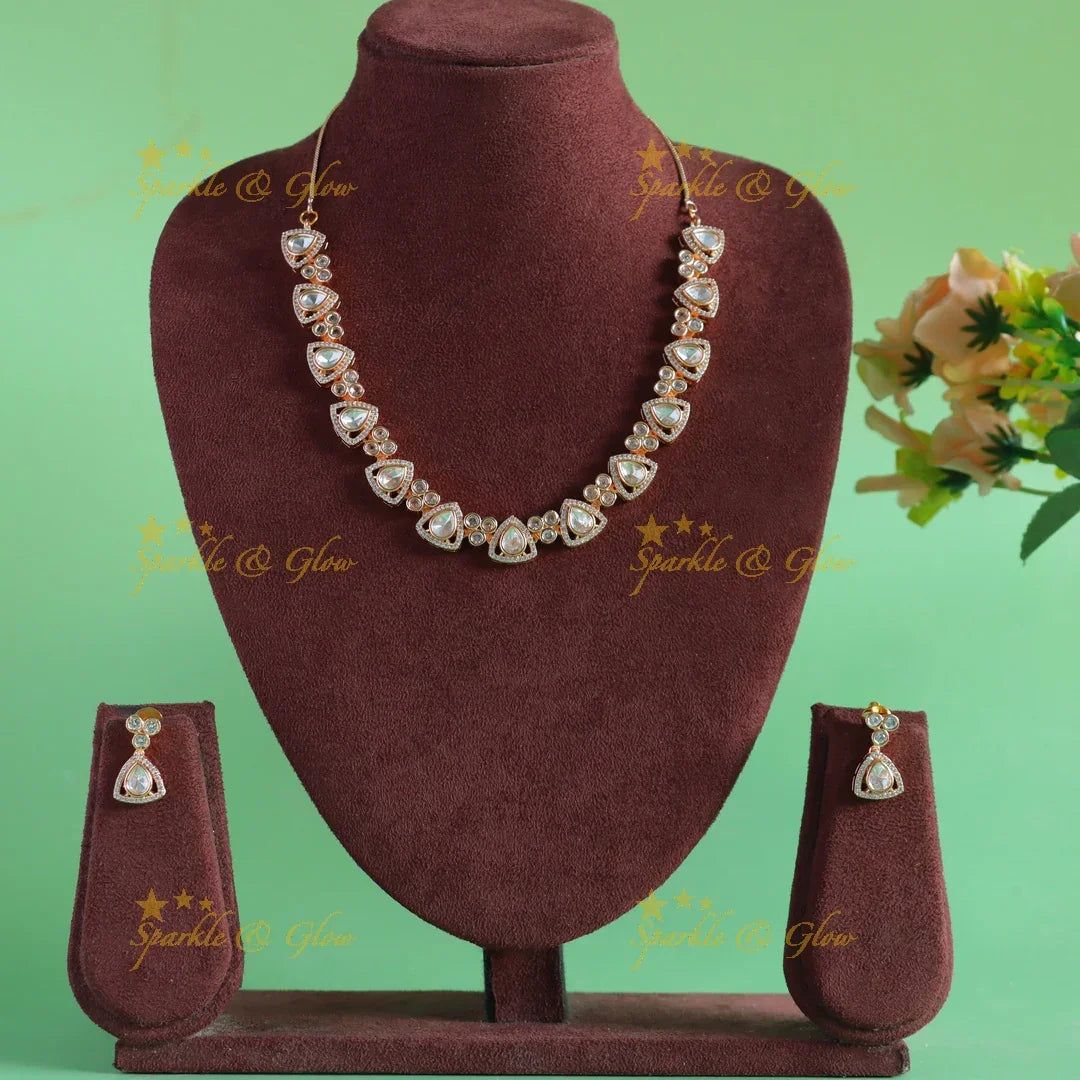 Elegant Triangle dot design Victorian AD Kundan short necklace - Sparkle and Glow