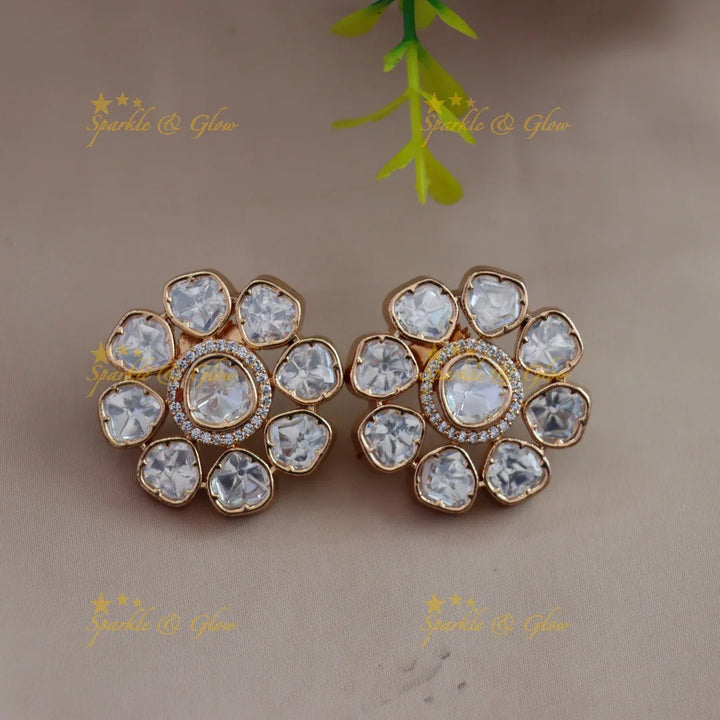 Grand Floral pendant Victorian AD dot design kundan short necklace - Sparkle and Glow