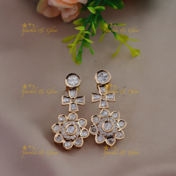 Beaitiful Floral pendant Victorian AD plus and dot design kundan layered necklace - Sparkle and Glow