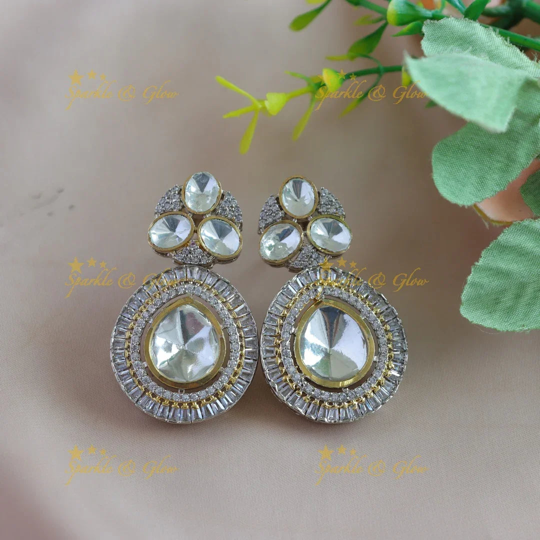 Elegant Leaf Floral design Victorian AD kundan short necklace - Sparkle and Glow