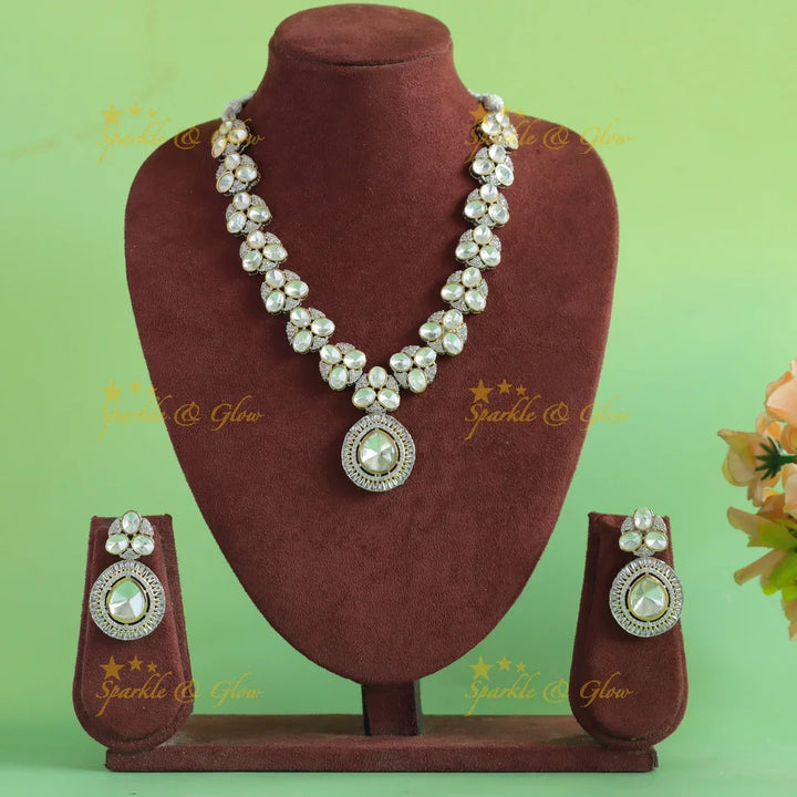 Elegant Leaf Floral design Victorian AD kundan short necklace - Sparkle and Glow