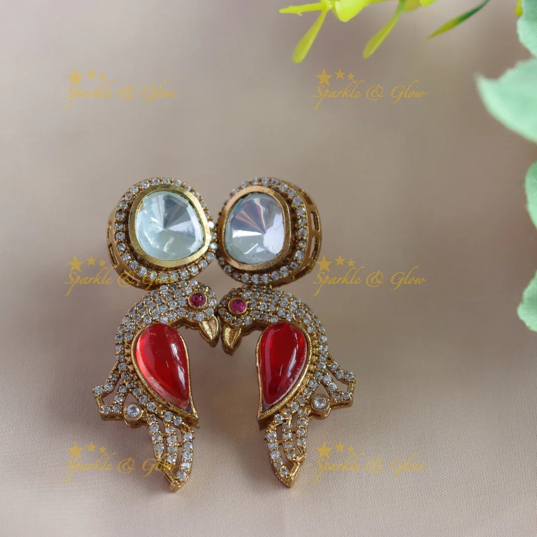 Intricately carved Bird design Victorian Ad kundan short necklace - Sparkle and Glow