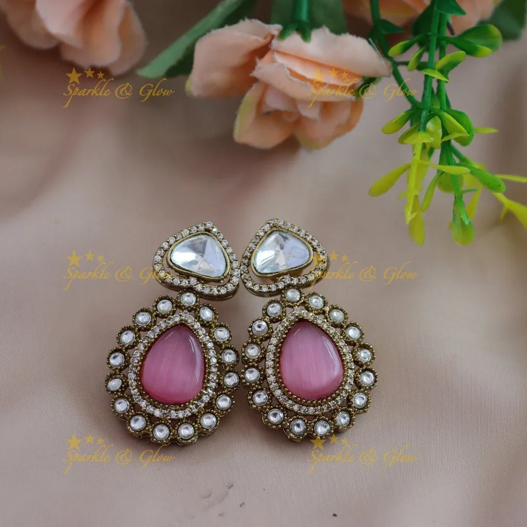 Gracious Kundan Heart design Victorian AD Floral pendant short necklace - Sparkle and Glow