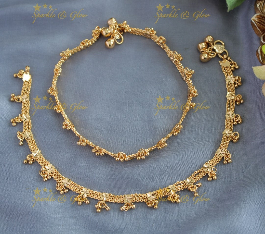 Gracious Star design Anklet with gold beads hanging