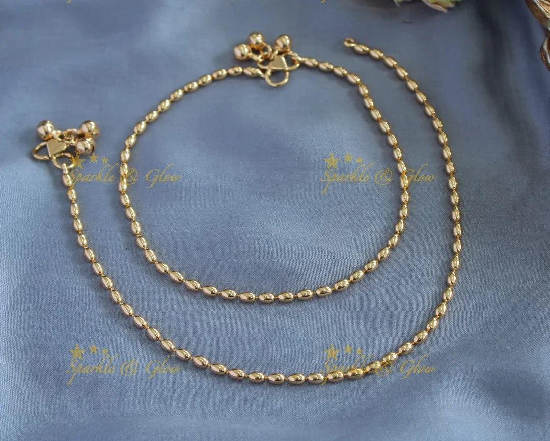 Gracious Oval Gold bead design Anklet - Sparkle and Glow