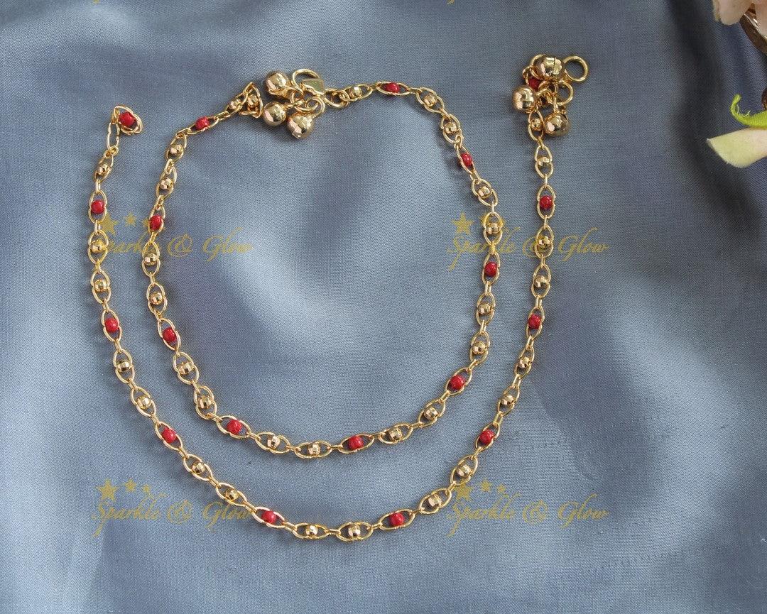 Elegant gold and black ball beaded anklet - Sparkle and Glow