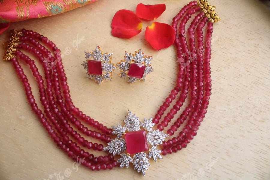 White stone pendent high neck choker - Pink - Sparkle and Glow