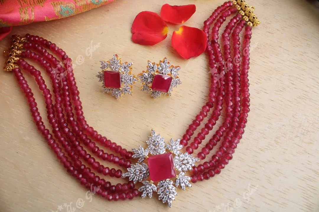 White stone pendent high neck choker - Pink - Sparkle and Glow
