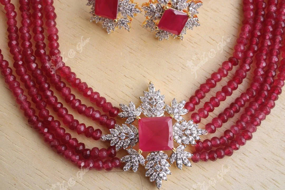 White stone pendent high neck choker - Pink - Sparkle and Glow