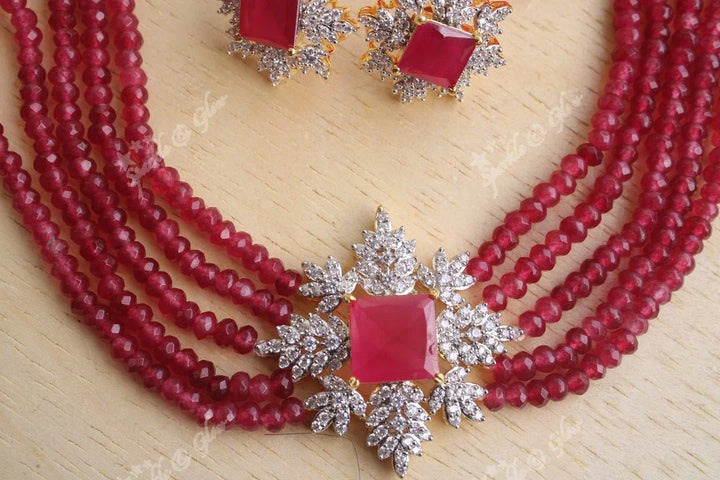 White stone pendent high neck choker - Pink - Sparkle and Glow
