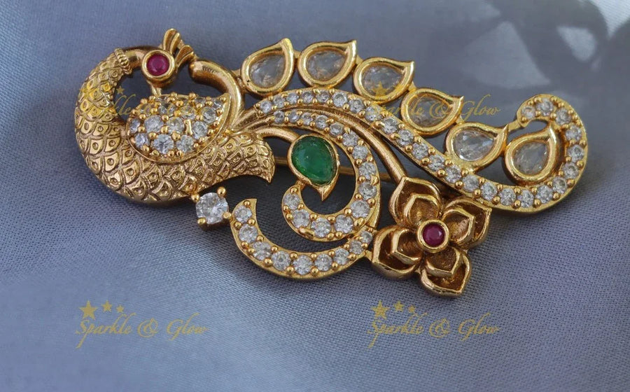 Gracious Peacock Floral Sareepin - Sparkle and Glow