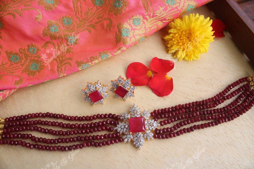 White stone pendent high neck choker - Pink - Sparkle and Glow