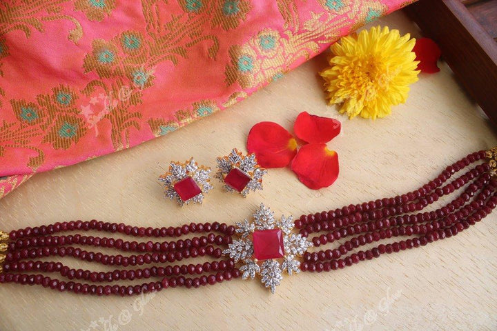 White stone pendent high neck choker - Pink - Sparkle and Glow