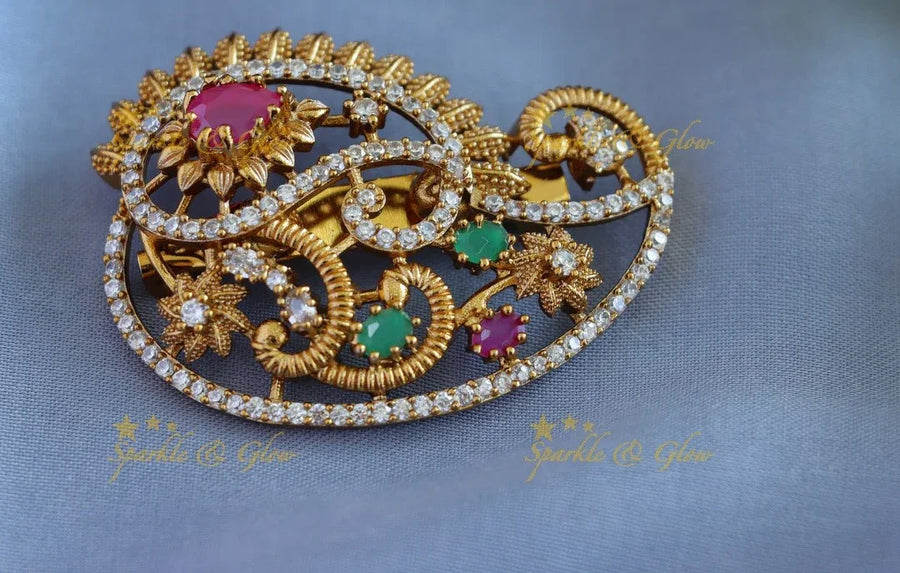 Sparkling Peacock Floral Sareepin - Sparkle and Glow