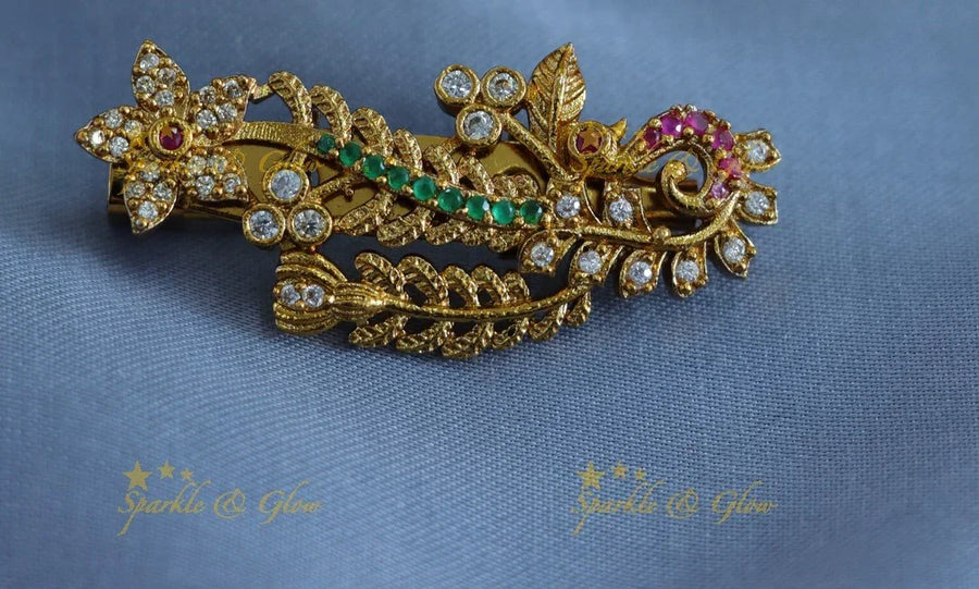 Elegant Peacock Floral Sareepin - Sparkle and Glow