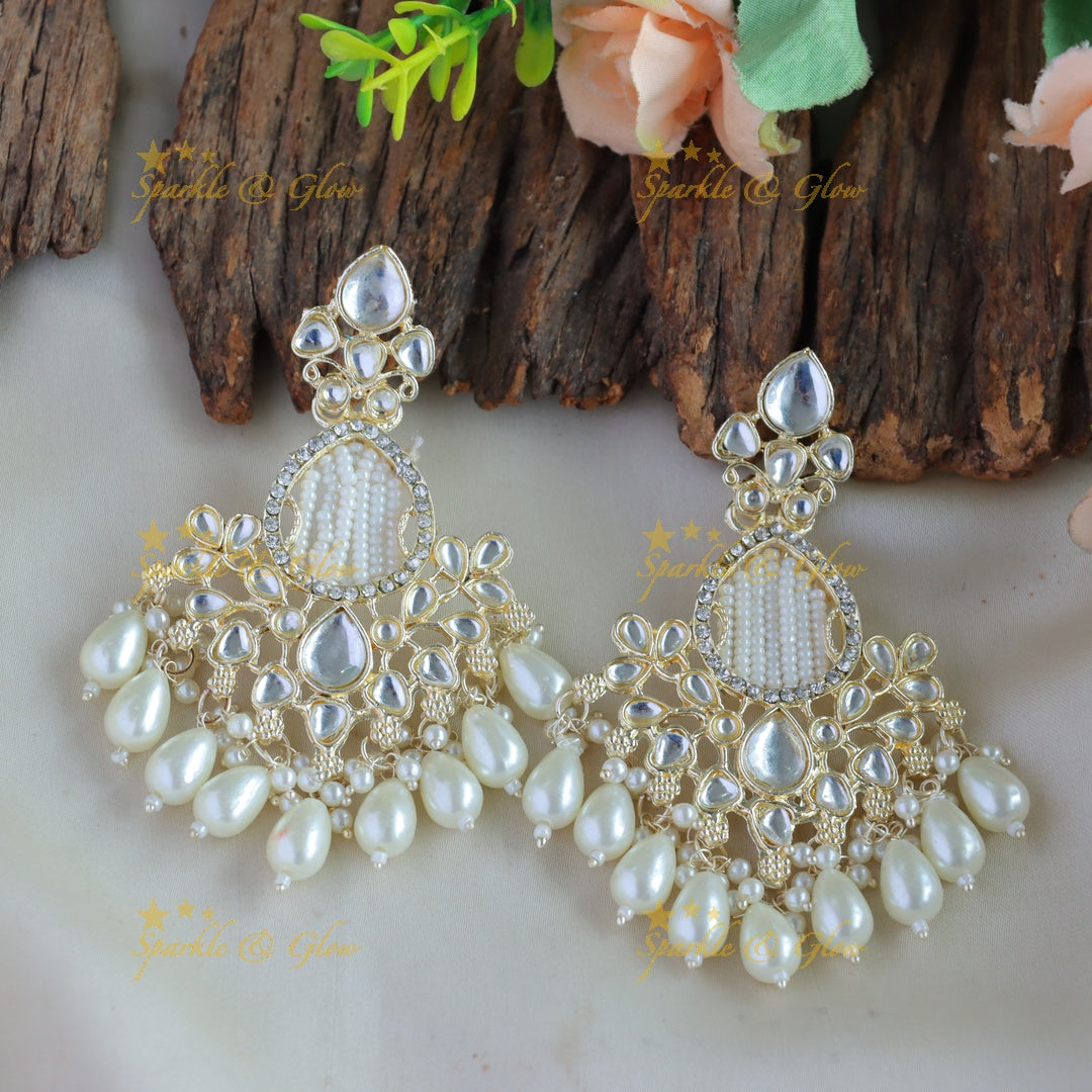 Stunning Leaflet design kundan stone Balis with pearl drops