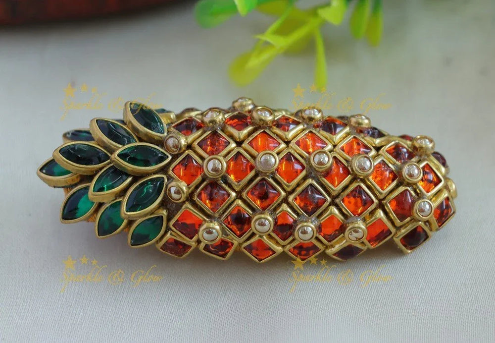 Elegant Diamond and leaf design Silkthread Sareepin- Sky Blue - Sparkle and Glow