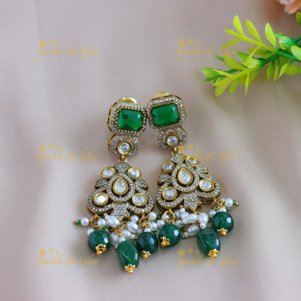 Stunning Peacock floral design victorian AD short necklace with emerald and green beads - Sparkle and Glow