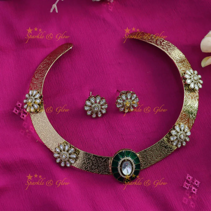 Beautiful Floral and oval stone victorian AD hasli choker - Sparkle and Glow