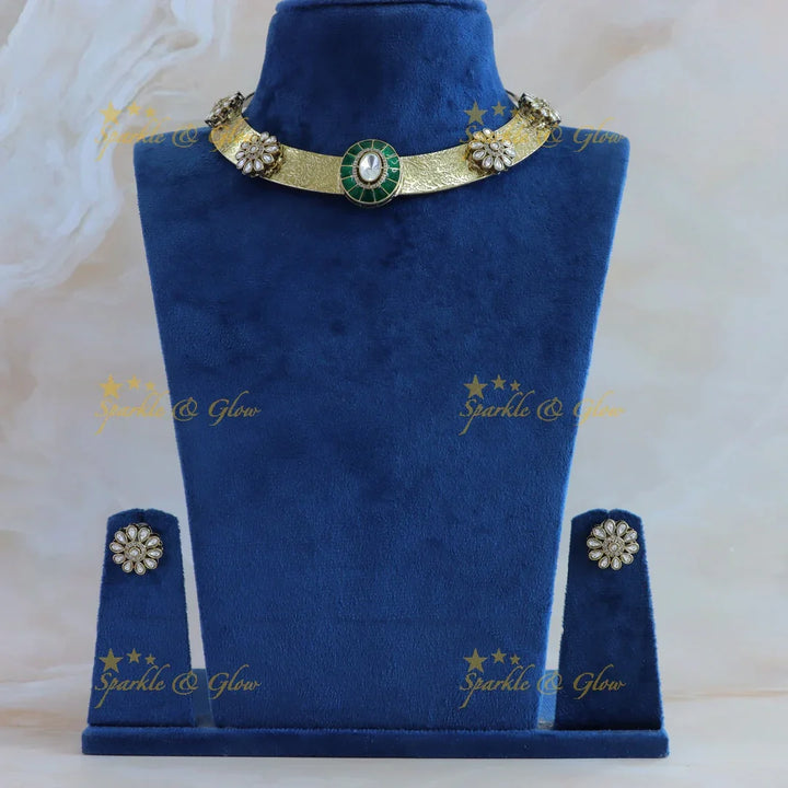 Beautiful Floral and oval stone victorian AD hasli choker - Sparkle and Glow