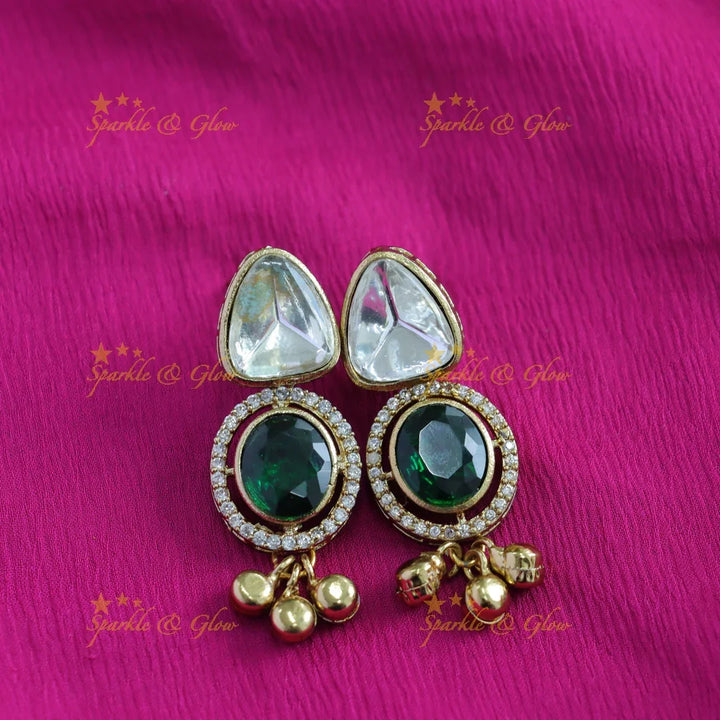 Exclusive Floral triangle and oval stone victorian AD hasli choker with emerald and gold beads - Sparkle and Glow