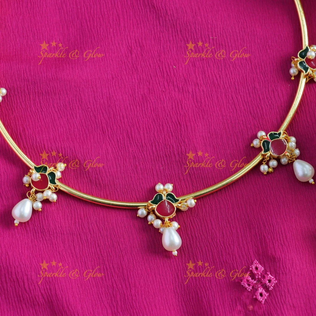 Elegant Leaflet design victorian AD hasli choker with pearl drops - Sparkle and Glow